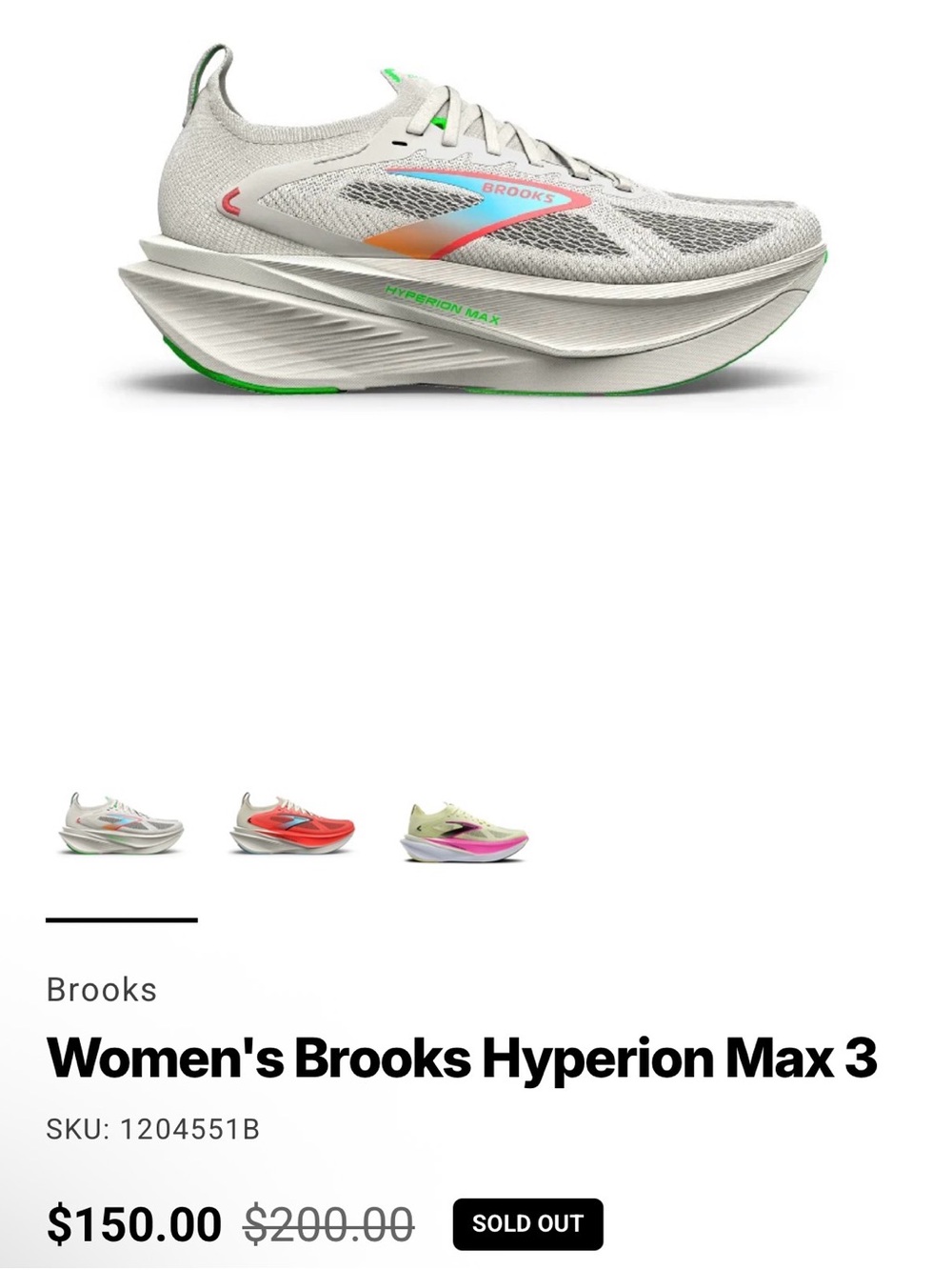 SOLD OUT Brooks Women's Hyperion Max 3 Running Shoe — Light Gray/Green Accent